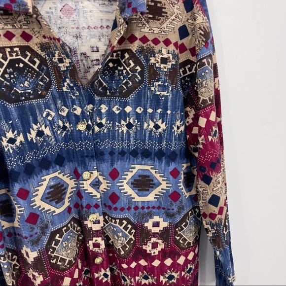 Vintage 90’s Boho Western Rodeo Tribal Button Down Shirt SZ L - Picture 3 of 6